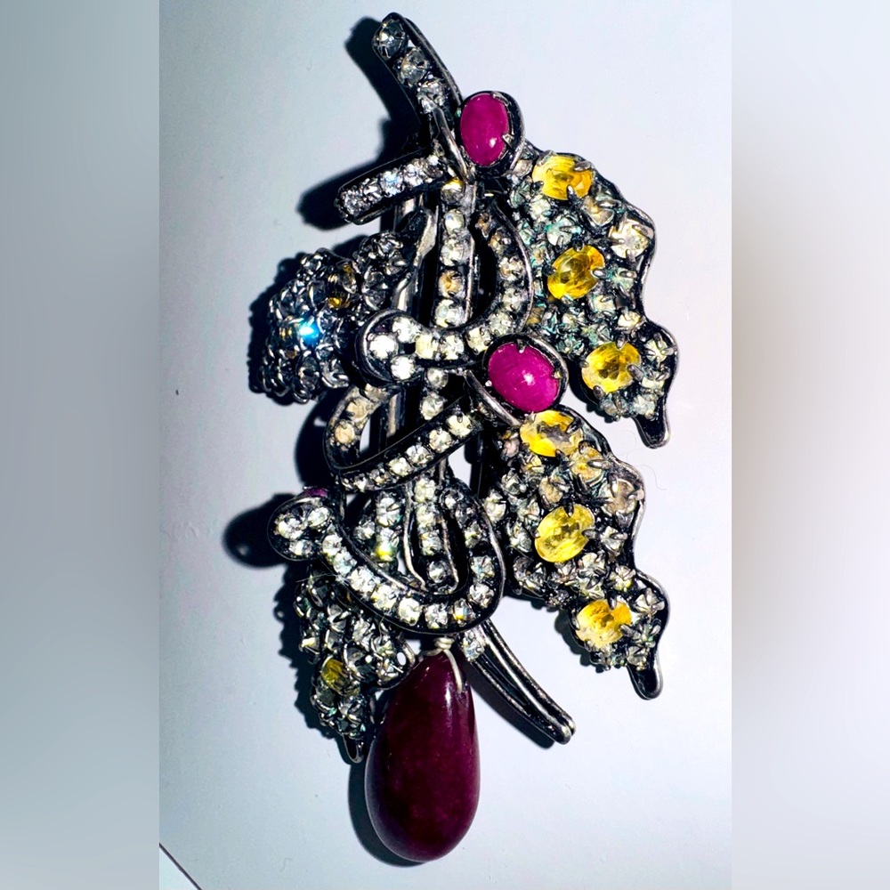 High quality large merlot crystal and bead broach or pendant
